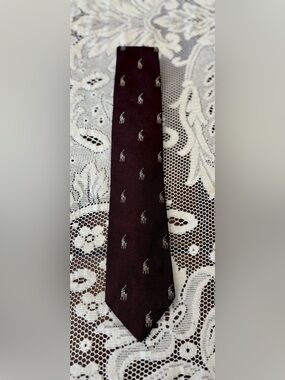 Super Rare VTG Polo Ralph Lauren Brown Silk Embroidered Pony Tie NWT 80s Holiday
